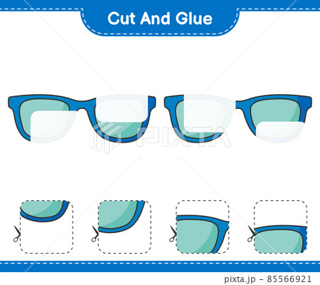 Cut and glue, cut parts of Sunglasses and glue them. Educational children game, printable worksheet, vector illustration 85566921