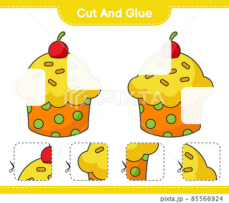 Cut and glue, cut parts of Cup Cake and glue them. Educational children game, printable worksheet, vector illustration Cut and glue, cut parts of Cup Cake and glue them. Educational children game, printable worksheet, vector illustration 85566924