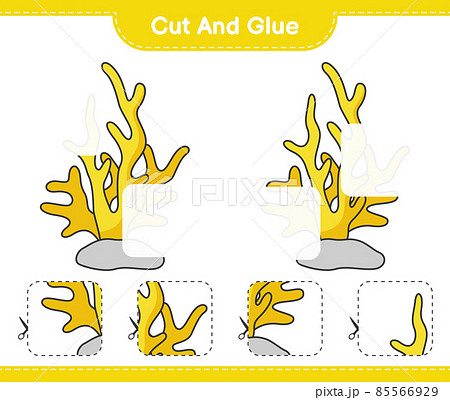 Cut and glue, cut parts of Coral and glue them. Educational children game, printable worksheet, vector illustration 85566929