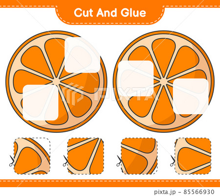 Cut and glue, cut parts of Orange and glue them. Educational children game, printable worksheet, vector illustration Cut and glue, cut parts of Orange and glue them. Educational children game, printable worksheet, vector illustration 85566930