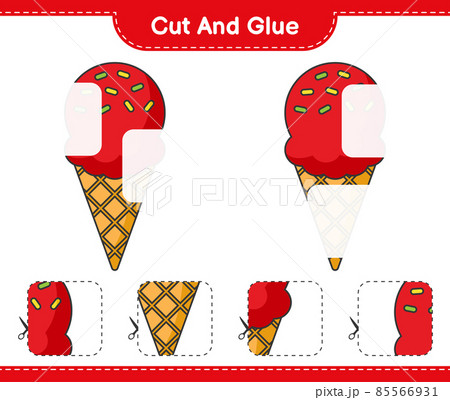 Cut and glue, cut parts of Ice Cream and glue them. Educational children game, printable worksheet, vector illustration Cut and glue, cut parts of Ice Cream and glue them. Educational children game, printable worksheet, vector illustration 85566931