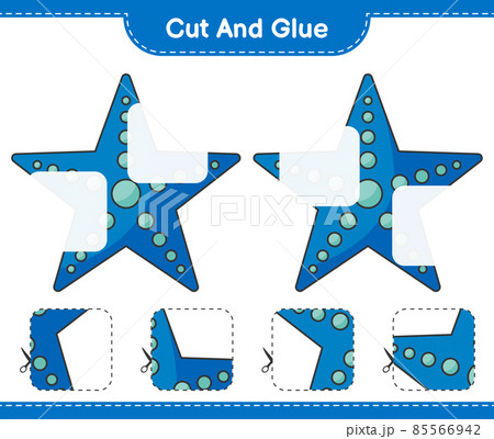 Cut and glue, cut parts of Starfish and glue them. Educational children game, printable worksheet, vector illustration 85566942