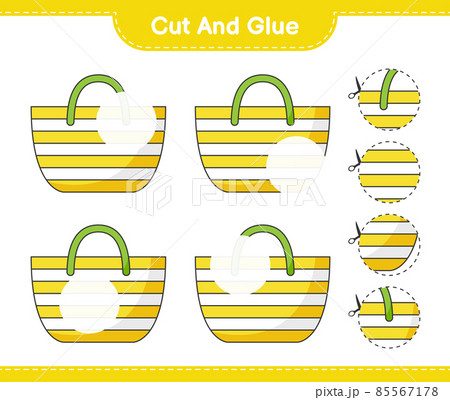 Cut and glue, cut parts of Beach Bag and glue them. Educational children game, printable worksheet, vector illustration 85567178