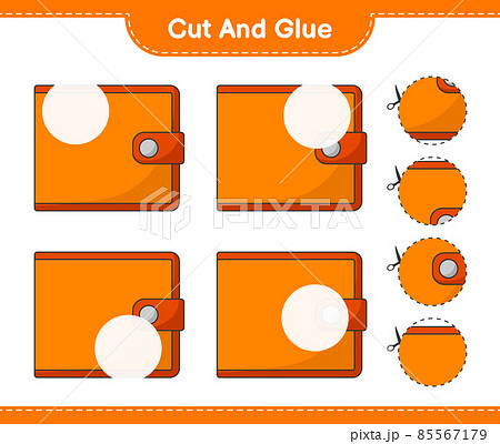 Cut and glue, cut parts of Wallet and glue them. Educational children game, printable worksheet, vector illustration 85567179