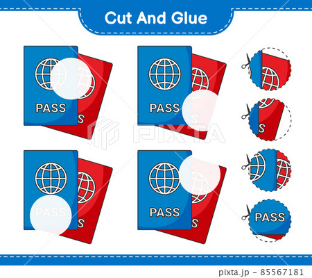 Cut and glue, cut parts of Passport and glue them. Educational children game, printable worksheet, vector illustration 85567181