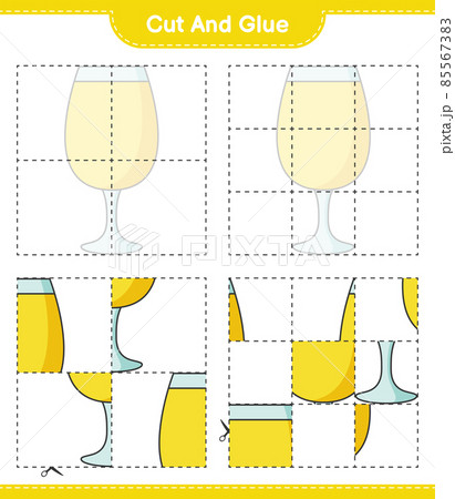 Cut and glue, cut parts of Cocktail and glue them. Educational children game, printable worksheet, vector illustration 85567383