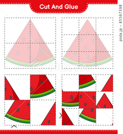 Cut and glue, cut parts of Watermelon and glue them. Educational children game, printable worksheet, vector illustration 85567398