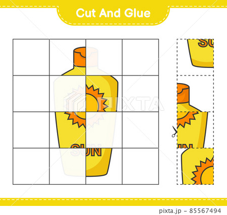 Cut and glue, cut parts of Sunscreen and glue them. Educational children game, printable worksheet, vector illustration 85567494