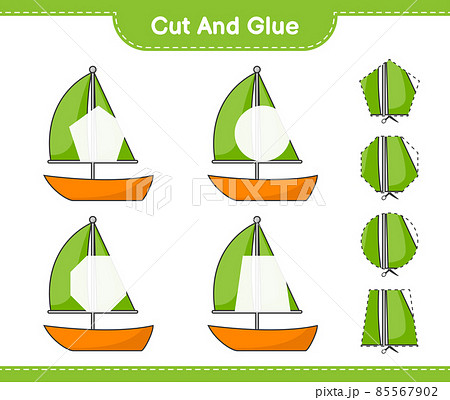 Cut and glue, cut parts of Sailboat and glue them. Educational children game, printable worksheet, vector illustration Cut and glue, cut parts of Sailboat and glue them. Educational children game, printable worksheet, vector illustration 85567902