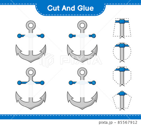 Cut and glue, cut parts of Anchor and glue them. Educational children game, printable worksheet, vector illustration Cut and glue, cut parts of Anchor and glue them. Educational children game, printable worksheet, vector illustration 85567912