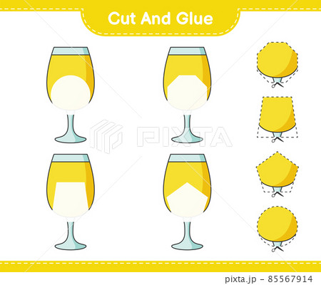 Cut and glue, cut parts of Cocktail and glue them. Educational children game, printable worksheet, vector illustration 85567914