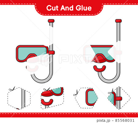 Cut and glue, cut parts of Scuba Diving Mask and glue them. Educational children game, printable worksheet, vector illustration 85568031