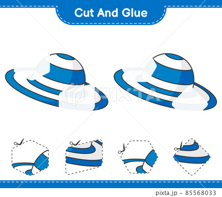 Cut and glue, cut parts of Summer Hat and glue them. Educational children game, printable worksheet, vector illustration 85568033