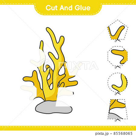 Cut and glue, cut parts of Coral and glue them. Educational children game, printable worksheet, vector illustration 85568065