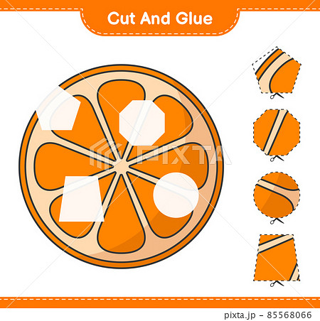 Cut and glue, cut parts of Orange and glue them. Educational children game, printable worksheet, vector illustration 85568066