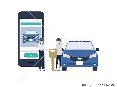 カーシェアリングを利用する若い日本人男女のイラスト素材 85568239