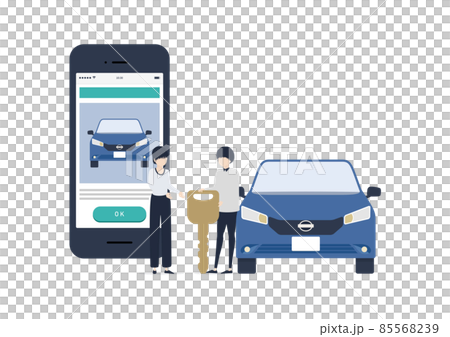 カーシェアリングを利用する若い日本人男女のイラスト素材 85568239