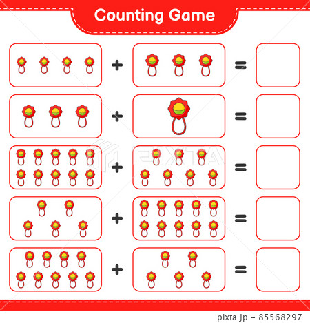 Count and match, count the number of Baby Rattle and match with the right numbers. Educational children game, printable worksheet, vector illustration 85568297