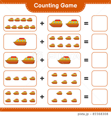 Count and match, count the number of Boat and match with the right numbers. Educational children game, printable worksheet, vector illustration 85568308