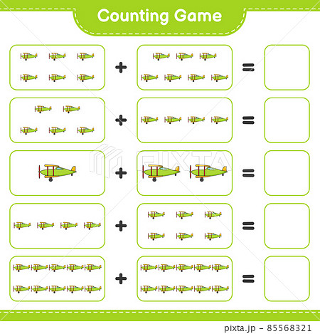 Count and match, count the number of Plane and match with the right numbers. Educational children game, printable worksheet, vector illustration Count and match, count the number of Plane and match with the right numbers. Educational children game, printable worksheet, vector illustration 85568321