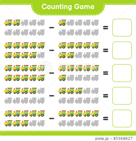 Count and match, count the number of Train and match with the right numbers. Educational children game, printable worksheet, vector illustration 85568627