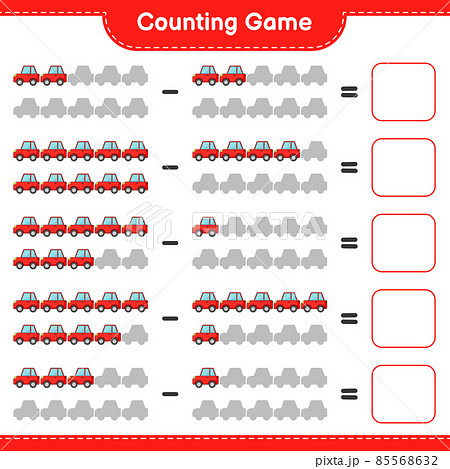 Count and match, count the number of Car and match with the right numbers. Educational children game, printable worksheet, vector illustration Count and match, count the number of Car and match with the right numbers. Educational children game, printable worksheet, vector illustration 85568632