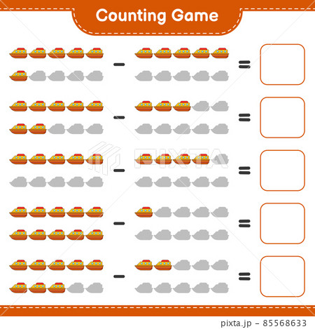 Count and match, count the number of Boat and match with the right numbers. Educational children game, printable worksheet, vector illustration 85568633