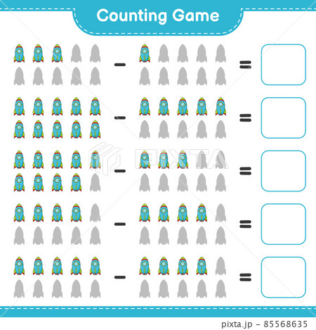 Count and match, count the number of Rocket and match with the right numbers. Educational children game, printable worksheet, vector illustration 85568635