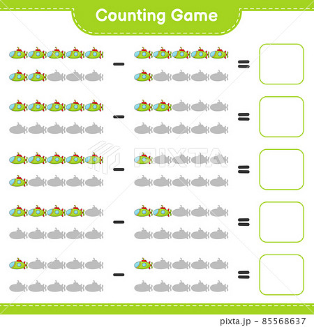 Count and match, count the number of Submarine and match with the right numbers. Educational children game, printable worksheet, vector illustration Count and match, count the number of Submarine and match with the right numbers. Educational children game, printable worksheet, vector illustration 85568637
