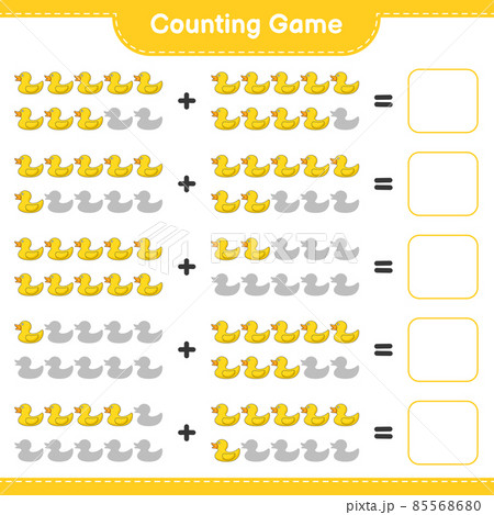 Count and match, count the number of Rubber Duck and match with the right numbers. Educational children game, printable worksheet, vector illustration 85568680