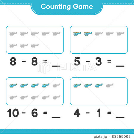 Count and match, count the number of Helicopter and match with the right numbers. Educational children game, printable worksheet, vector illustration Count and match, count the number of Helicopter and match with the right numbers. Educational children game, printable worksheet, vector illustration 85569005