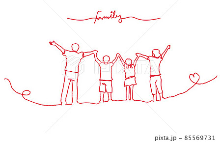手を繋ぐ家族の線画 85569731