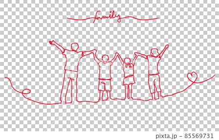 手を繋ぐ家族の線画 85569731