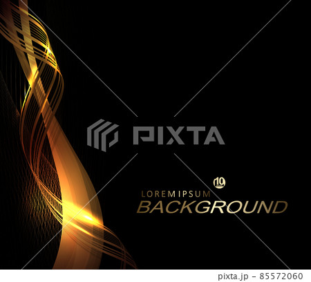 Curved shining wave of golden color on black background, fine mesh texture 85572060