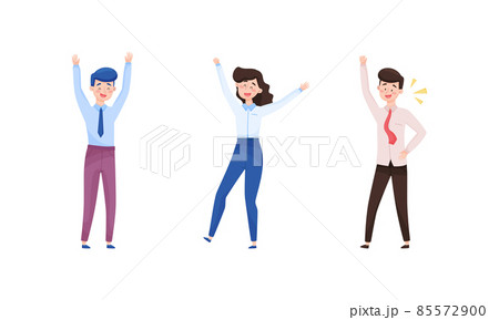 Excited Man and Woman Employee Cheering About Achievement and Prize Gaining Vector Set 85572900