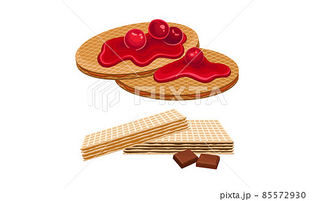 Waffle with Surface Impression Topped with Berry Vector Set 85572930