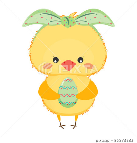 Cute baby chick with easter egg. Easter vector illustration. 85573232