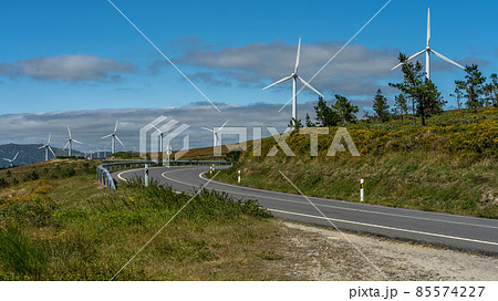 View of wind turbines energy production near the Atlantic Ocean, Spain. 85574227