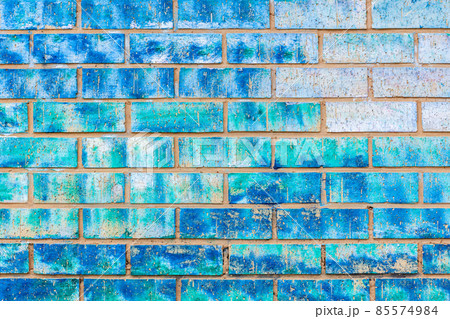 Wall Bricks Blue Paint Background Closeup 85574984