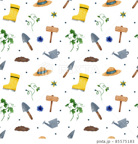 watercolor pattern of a spring vegetable garden (freehand) 85575183