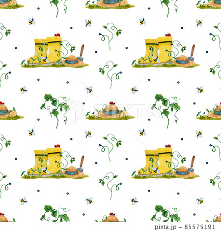 watercolor pattern of a spring vegetable garden (freehand) 85575191
