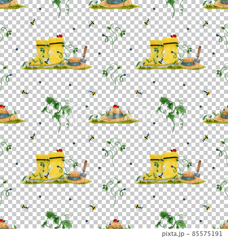 watercolor pattern of a spring vegetable garden (freehand) 85575191