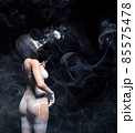 3D Rendering of a art portrait of beauty model woman in bright lights with colorful smoke. Vape girl, Close up of a female inhaling from an electronic cigarette. Night life concept. 85575478