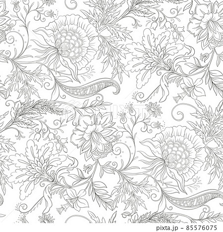 Fantasy flowers in retro, vintage, jacobean embroidery style. 85576075