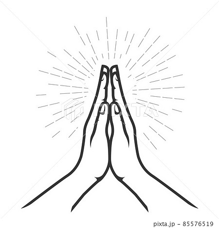 Folded hands in prayer, palm to palm hands, christian blessing in grace, vector Folded hands in prayer, palm to palm hands, christian blessing in grace, vector 85576519