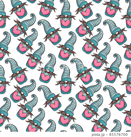 Seamless pattern illustration of a gnome with a beard in a hat. New year and christmas symbol on 85576700