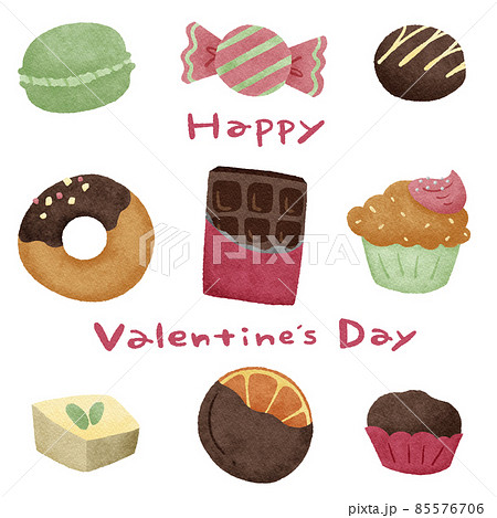 バレンタインデー チョコスイーツ手描きイラスト素材セットのイラスト
