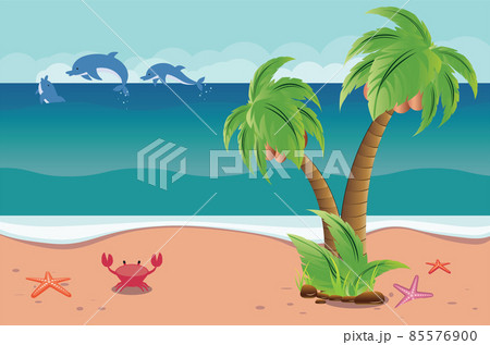 Crab and starfish on beach 85576900