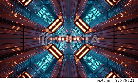 Neon ornament inside sci fi corridor 4K UHD 3D illustration 85576921