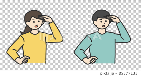 若い男性と若い女性が手をかざして探すイラスト素材のイラスト素材